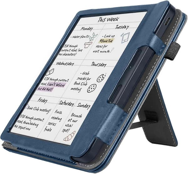 Stativfodral för 7 \" Kobo Libra Colour (2024), Premium PU Läder Stativskydd med Handrem och Auto[qb] Blue Blue