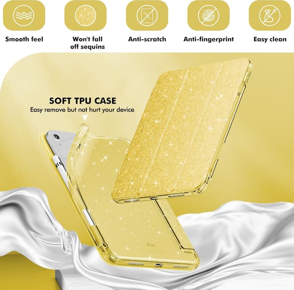 Etui til iPad A16 11. generation 11-tommer 2025, iPad 10. generation 10.9-tommer etui, penneholder (gul guld)