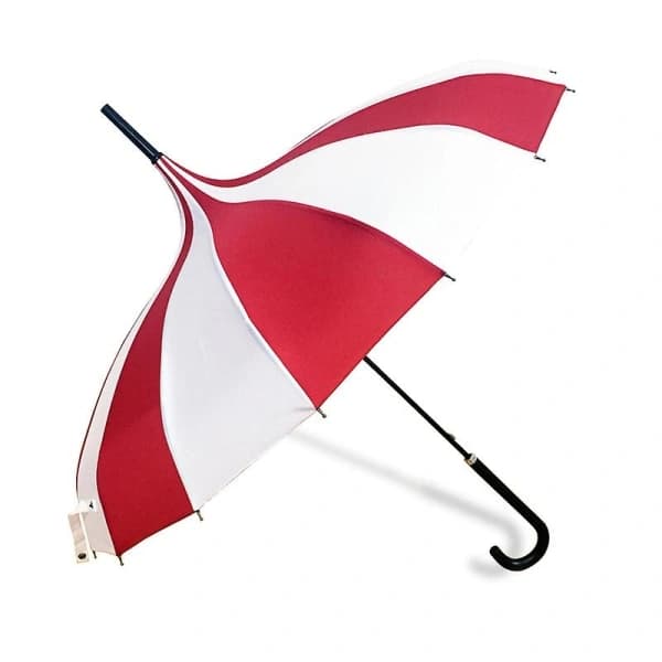 Elegant Long Handle Windproof Umbrella Sun Rain Use 16 Ribs Black White Design Pagoda Type New