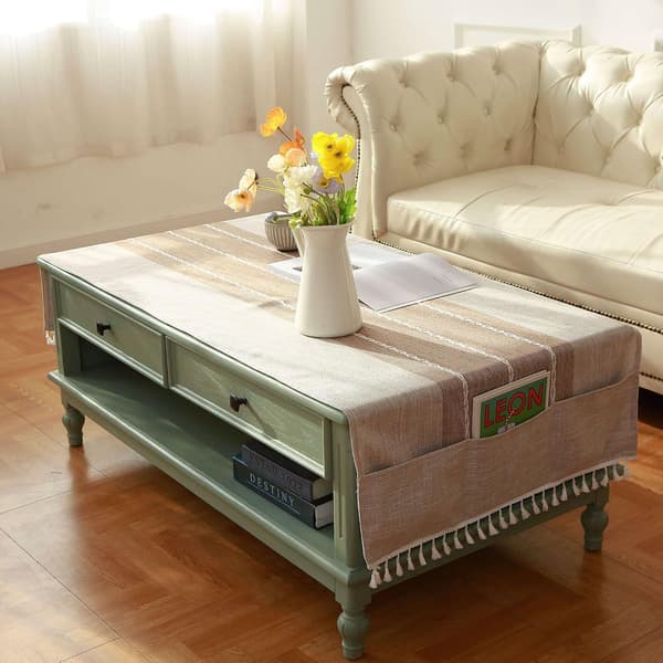 Aftørbar linnedug med lommer, rektangulær sofabordsbeskytter, bordløber - 50x145cm Beige