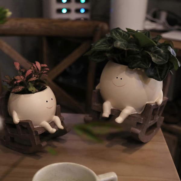 Rocking Chair Resin Planter with Smiling Face for Succulents Indoor Plants