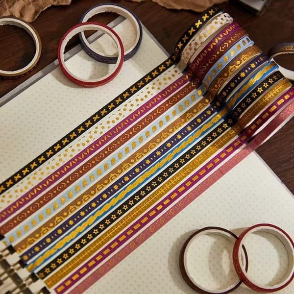 Smal Guldfarvet Washi Tape Sæt Basic Folietryk Dekorative Maskeringstape til Kunst, DIY Håndværk (Interstellært Rum)