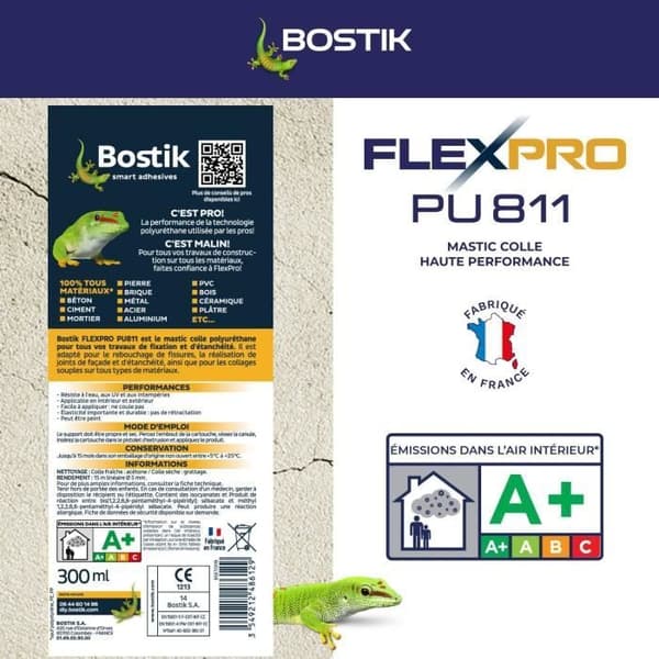 Tetningsmiddel/lim - BOSTIK - Flexpro PU811 - Alle materialer - Innvendig/utvendig - Hvit - 300 ml