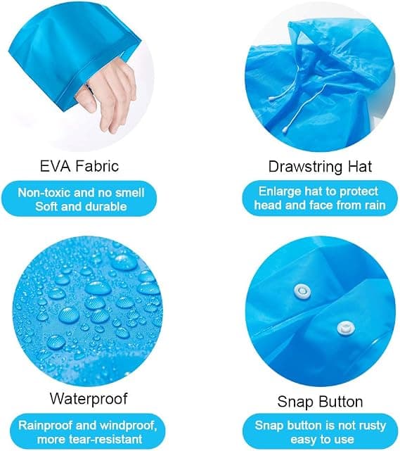 Regnfrakk kappe lengde 110cm * 55cm, [3-pakning] Barn EVA gjenbrukbar