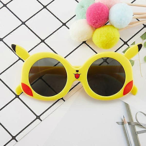 SQCLV Barn glasögon mode stark rund ansiktsklämma hel ram bekväma glasögon barn solglasögon tecknad Pikachu
