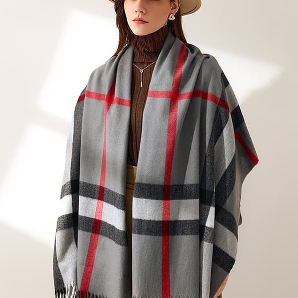 Ternet tæppe vintersjal til kvinder, langt ternet tæppe tykt oversized vinter/efterår varmt sjal stort tartan sjal omslagssjal grå