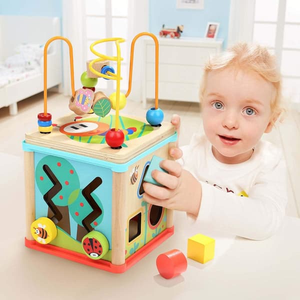 5-in-1 Wooden Activity Cube - Activity Table for Infants and Toddlers