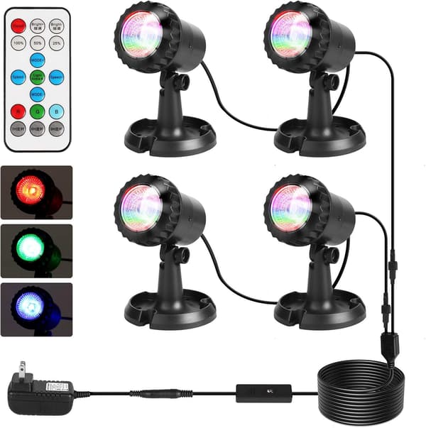 Pool Lighting with Remote Control, 8 Modes, 8 Adjustable Brightness Levels, Pool Lamp with Suction Cups, IP68 AC100-240V Underwater Lamp