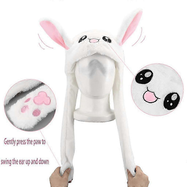 LED Luminous Plush Rabbit Funny Hat With Moving Jumping Ears White White