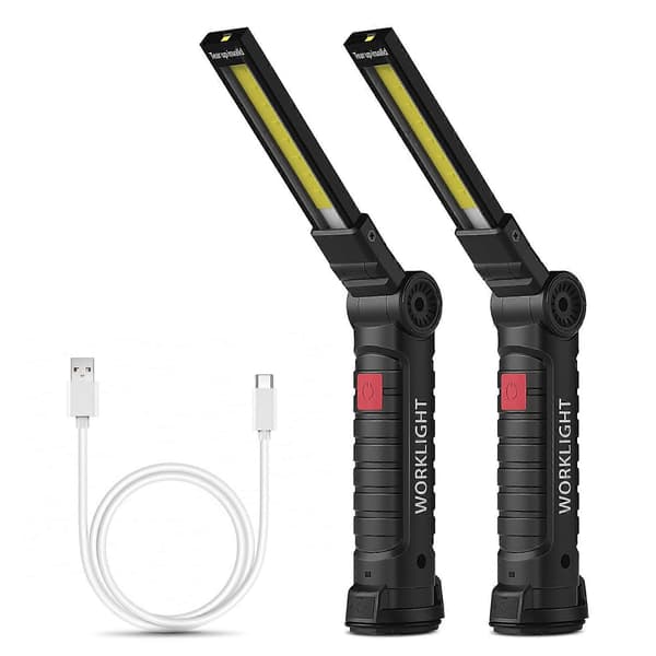 Coquimbo Men's Gift, Rechargeable Work Light COB Flashlight Workshop Lamp with Magnetic Base 5 Modes Camping Light for Garage, Camping, Emergencies