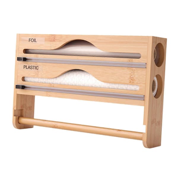 Wrap Dispenser Bambus Aluminiumfolie og Bakepapir Oppbevaring