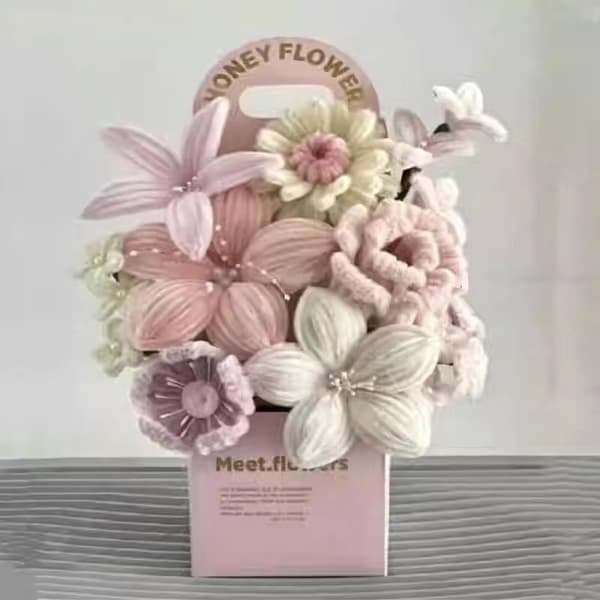 DIY Blomsterbukett Kit – Piprensare Hantverksset med Presentförpackning Handgjort Konstkit*Makroner* Macarons Macarons