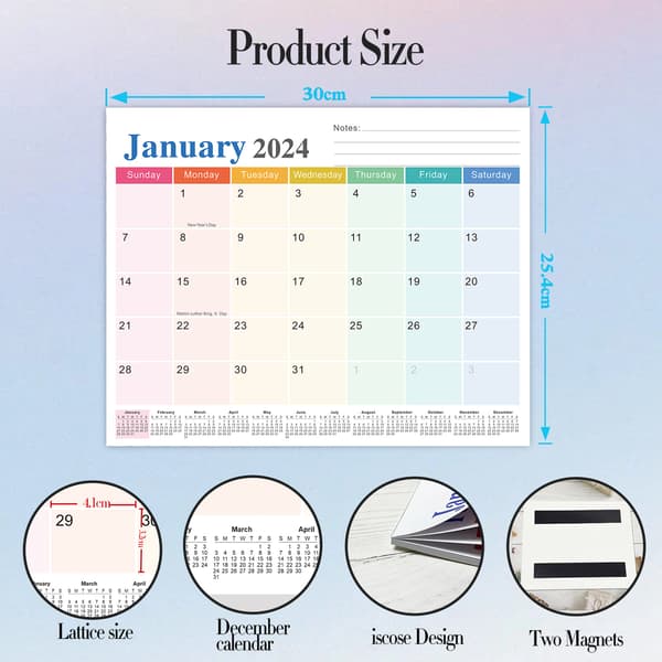 Veggkalender 2024 Magnetisk Absorpsjon Kjøleskapsdekal Kalender