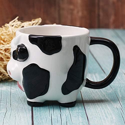 3D Keramisk Relieff Ku Kaffekopp, Håndmalt Melkekopp med Håndtak -