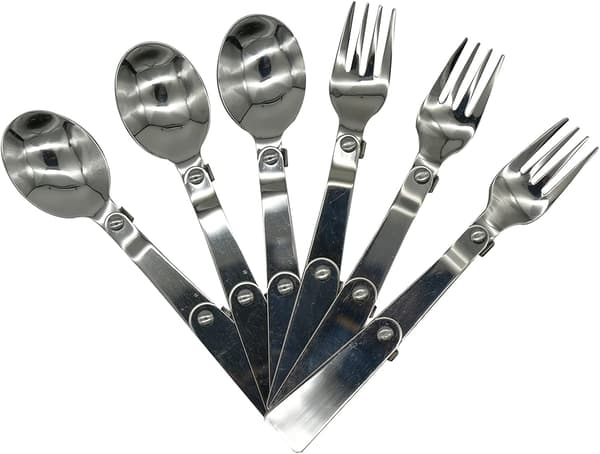 Sammenklappeligt Campingbestiksæt - 18/10 Rustfrit Stål Ske & Gaffel til Rejser & Vandring (6 Dele)