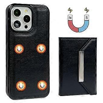 Kompatibelt Skal för iPhone 16 Pro med Kortfack, Ställ, TPU+PU Telefonskydd (Svart)