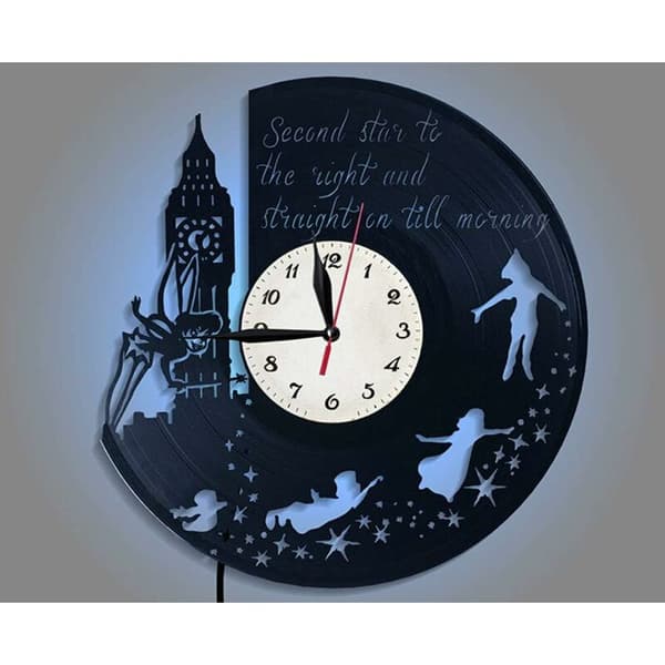 Spara 12 tuuman LED-valo Peter Pan -kello vinyyliseinäkello luova seinäkello