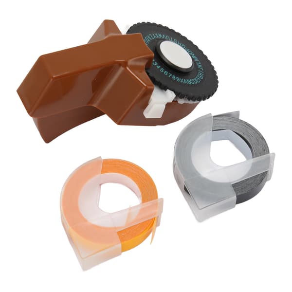 Embossing Label Maker Multifunctional Portable Embossing Label Machine with 2 Rolls of Tape for Home and Office Brown