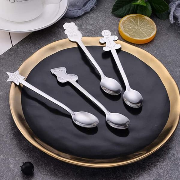 8 stilke julekaffeskeer, dessertsskeer i rustfrit stål
