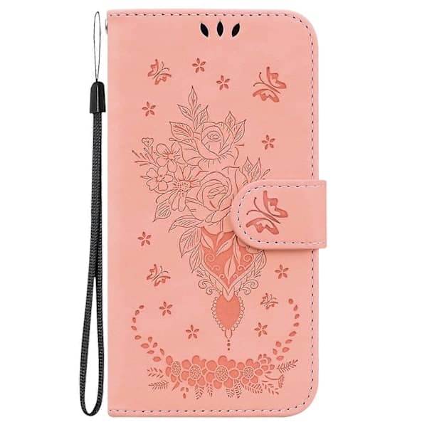Fjärilsros-nahkakotelo iPhone 15:lle