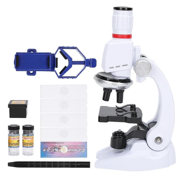 Kids Microscope Set with Mobile Phone Holder Simulation High Definition 1200X