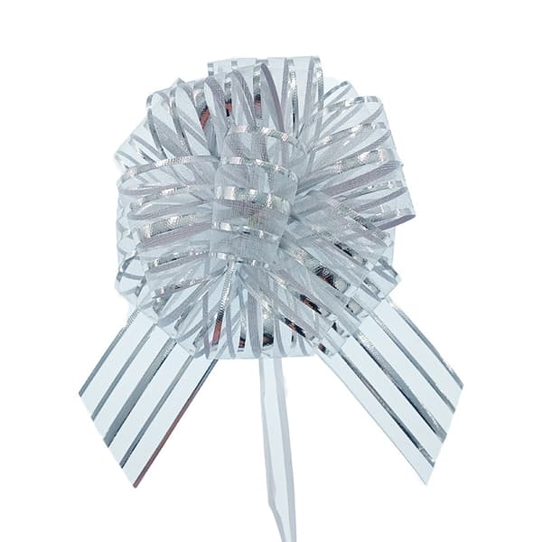 20 stykker, Trækkesløjfe, Stor, Organza, 15 cm, Sølv, Gaveindpakning