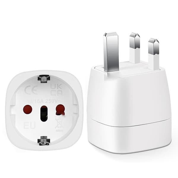 EU to UK Travel Adapter - Compact and Reliable White