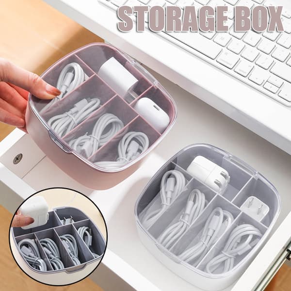 Multi Datakabel Förvaringslåda Dammtät med Transparent Lock för Skrivbordet Pink