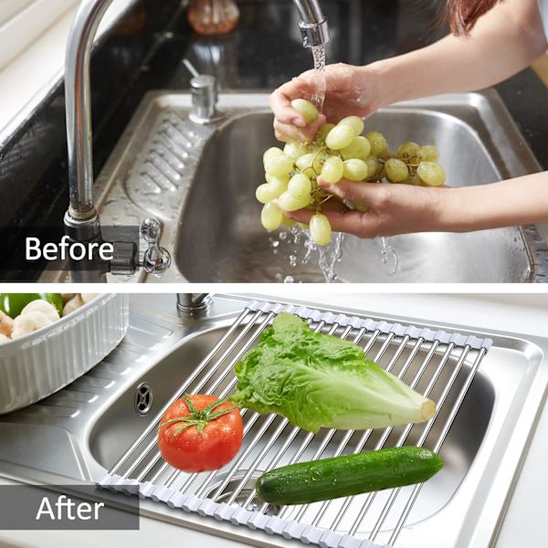 Black Stainless Steel DISH RACK, Foldable and Removable for Kitchen