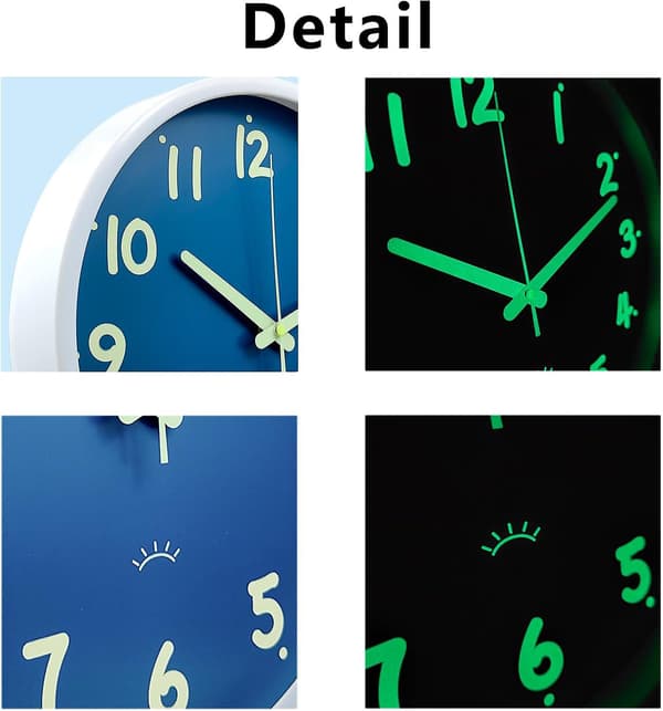 12-inch Wall Clock Silent Non-Ticking, Luminous Numbers and Hands, Battery Operated Modern Quartz Clock