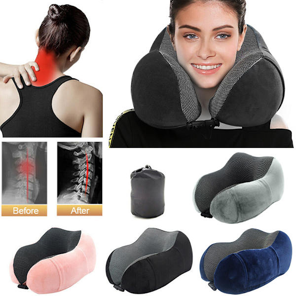 Resekudde Memory Foam U-formad nackstöd Resekuddar Grå Grey