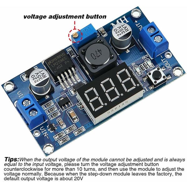 6 x Justerbar LM2596S DC-DC Nedkonverterer, Spenningsregulator, Strømforsyningsmodul, 36V, 24V, 12V til 5V, 2A