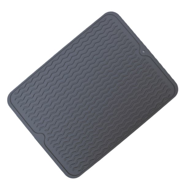 Opvaskemåtte 40x30cm Silikone Hævede Kanter Bølget Form Vask Afløbsplade til Køkken Badeværelse Grå