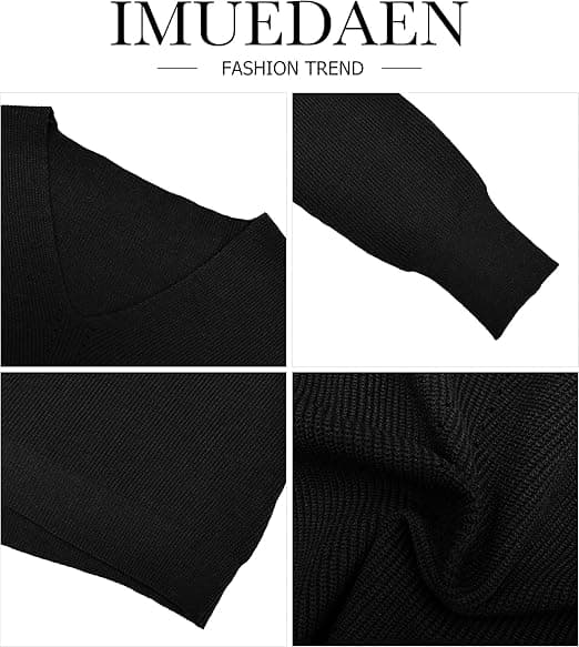 2023 Dame off-shoulder V-hals genser, løs flaggermuserm, langermet strikket genser