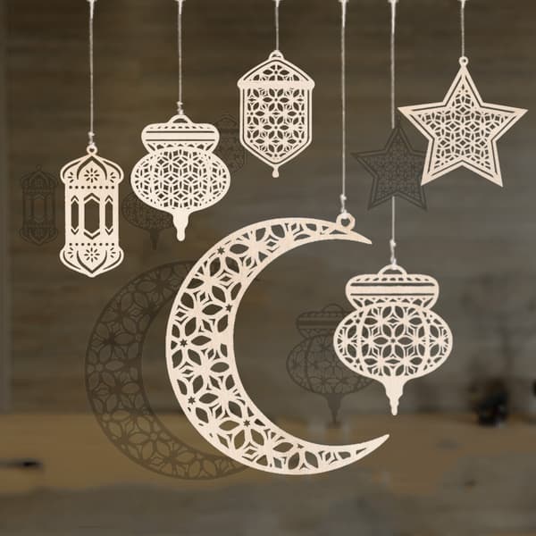 9 stk. trædekorationer hule dekorationer Ramadan Kare