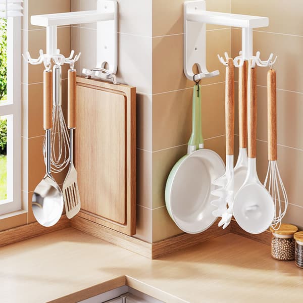 Kitchen Rotate Spoon Rack Non-drilling Multifunctional Spoon Shelf for Kitchen Supplies White White