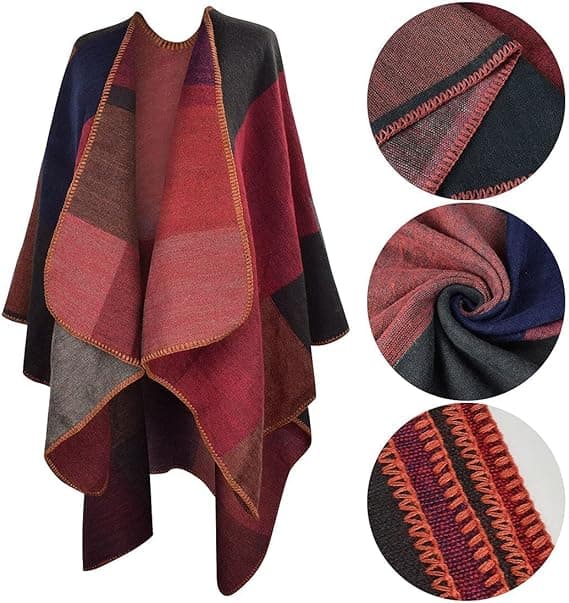 Ternede farveblokke - Rød dame vinter varm Pashmina sjal