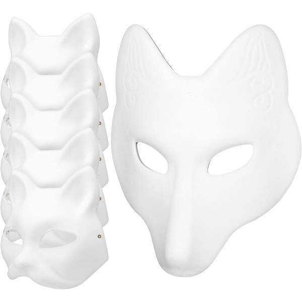 Toyvian White Paper Masks, 5st DIY White Cat Masks att måla med 1st Paper Fox Mask Tom målningsbara djurmasker