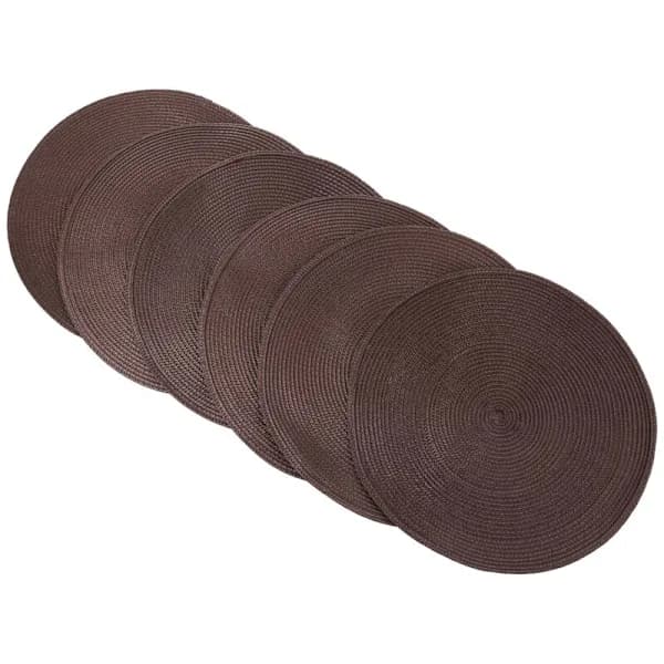 Set med 6 runda flätade bordstabletter för matbord, halkfria tvättbara vävda bordstabletter 38 cm (brun)