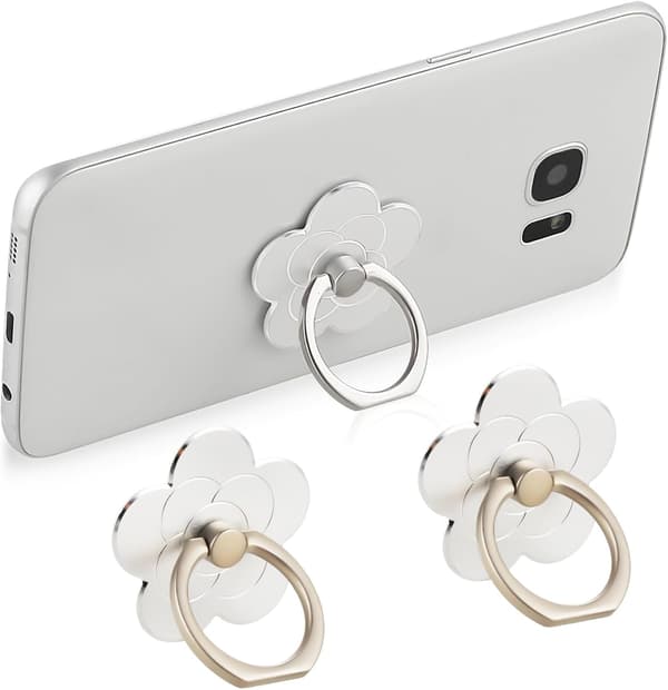 2 Pieces Cell Phone Ring Holder, Flower Shaped Ring Holder, Universal Metal Fitting, Suitable for Smartphones (Silver)