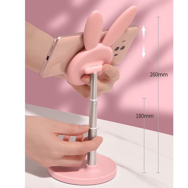 Mobile Phone Stand Cute Rabbit Portable Height Angle Adjustable Tablet Phone Desk Stand for Home Office Pink