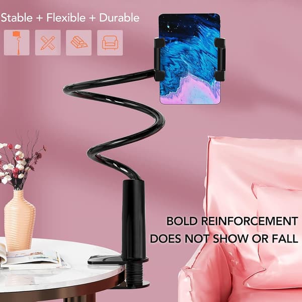 Svanehals Telefonholder, Sammenklappelig Tablet- og Smartphoneholder - 360° Fleksibel Arm, Samlet Længde 75cm