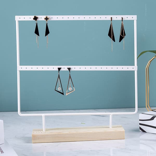 Smykkeorganisator, (Sort, 3 niveauer) Øreringeholder i træ og metal