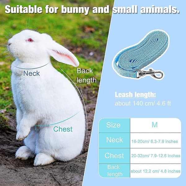 Adjustable Rabbit Harness Soft Rabbit Leash Harness Mesh Rabbit Harness Hamster Vest with Elastic Leash