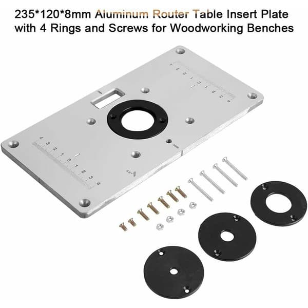 Aluminium Router Table Insert Plate with 4 Rings and Screws for Woodworking Benches 235 120 8mm