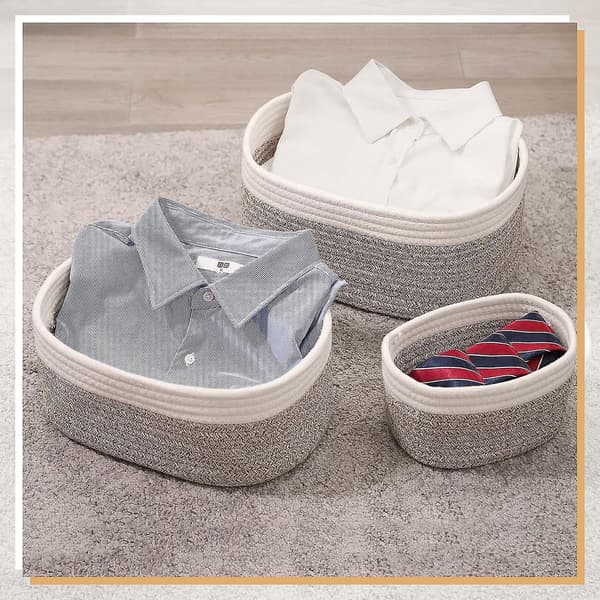 Set of 3 Braided Cotton Rope Storage Baskets for Bathroom, Changing Table, Nursery Decor - Stackable and Versatile
