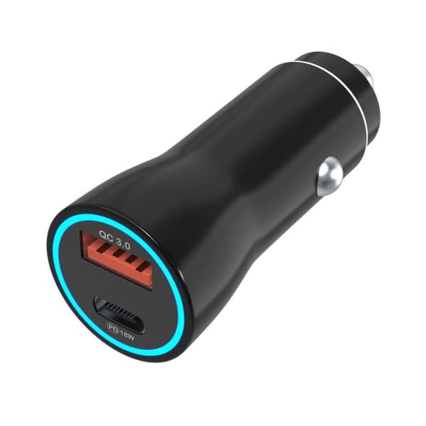 Hurtiglader til bil - Phonillico® - iPhone 16/16 PLUS/16 PRO/16 PRO MAX - 18W - USB - USB-C Hvid Vit