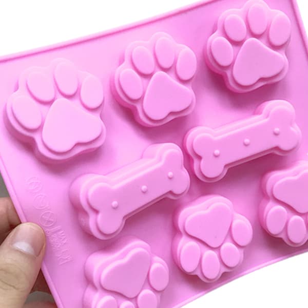 3 stk. hundepote- og knoglesilikoneforme, 3D hvalpehundepote-kageforme, hundeknoglechokoladeform, pote-isterningforme, non-stick fødevarekvalitetsforme