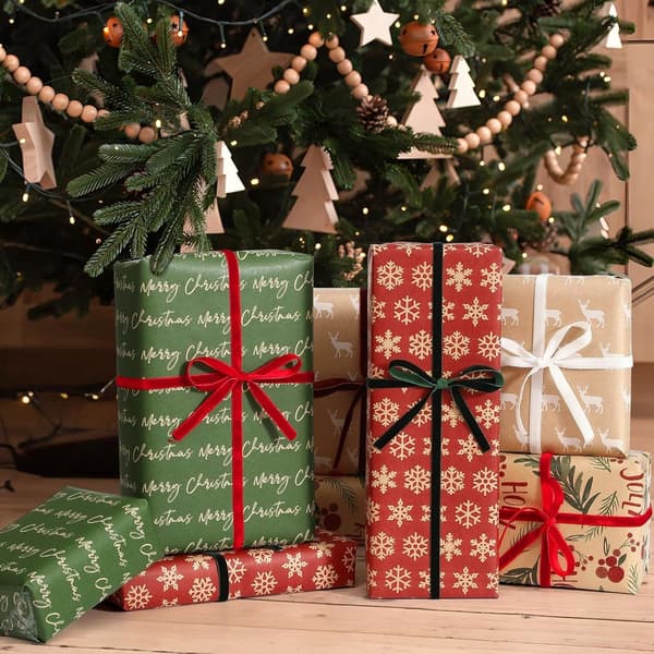 Wrapping Paper - Christmas Gift with Figures 43 x 300cm 4 Rolls for Kids Kraft_yu