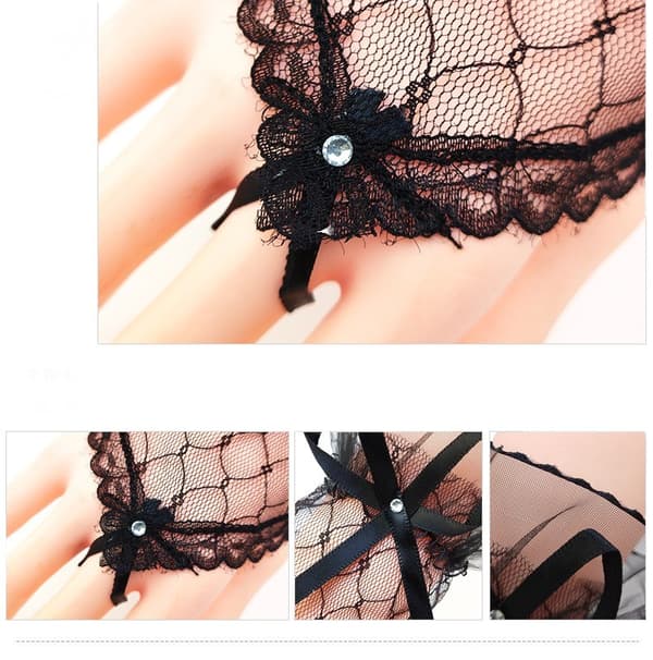 Nye korte sorte handsker blonde bryllup Lolita tøj mesh sløjfe ærmer